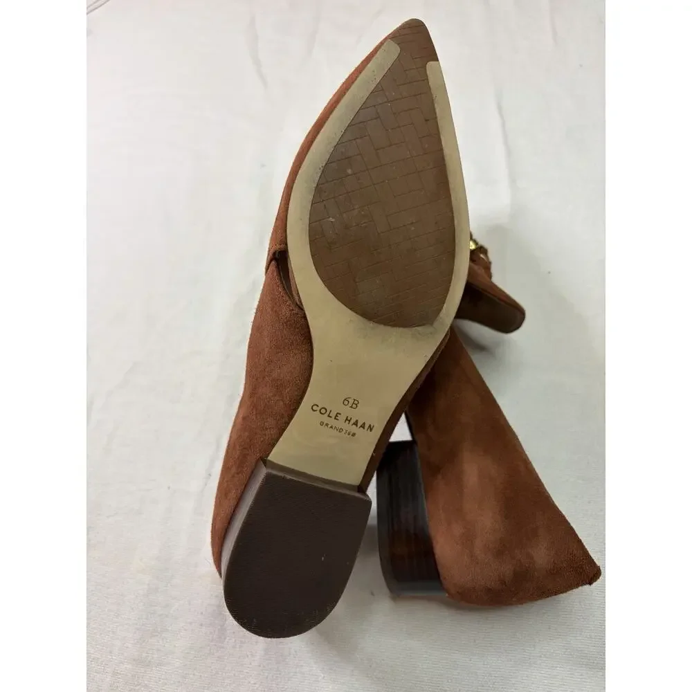 Cole Haan Vanya Tassel Pumps Womens 6B Brown Suede Block Heel Grand 360 Preppy